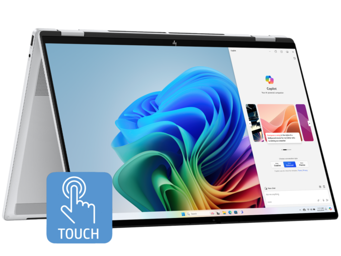 HP OmniBook X Flip Laptop 16 inch Next Gen AI 16-as0000TU, Silver - 16" - Glacier silver aluminum (BD5Q7PA)