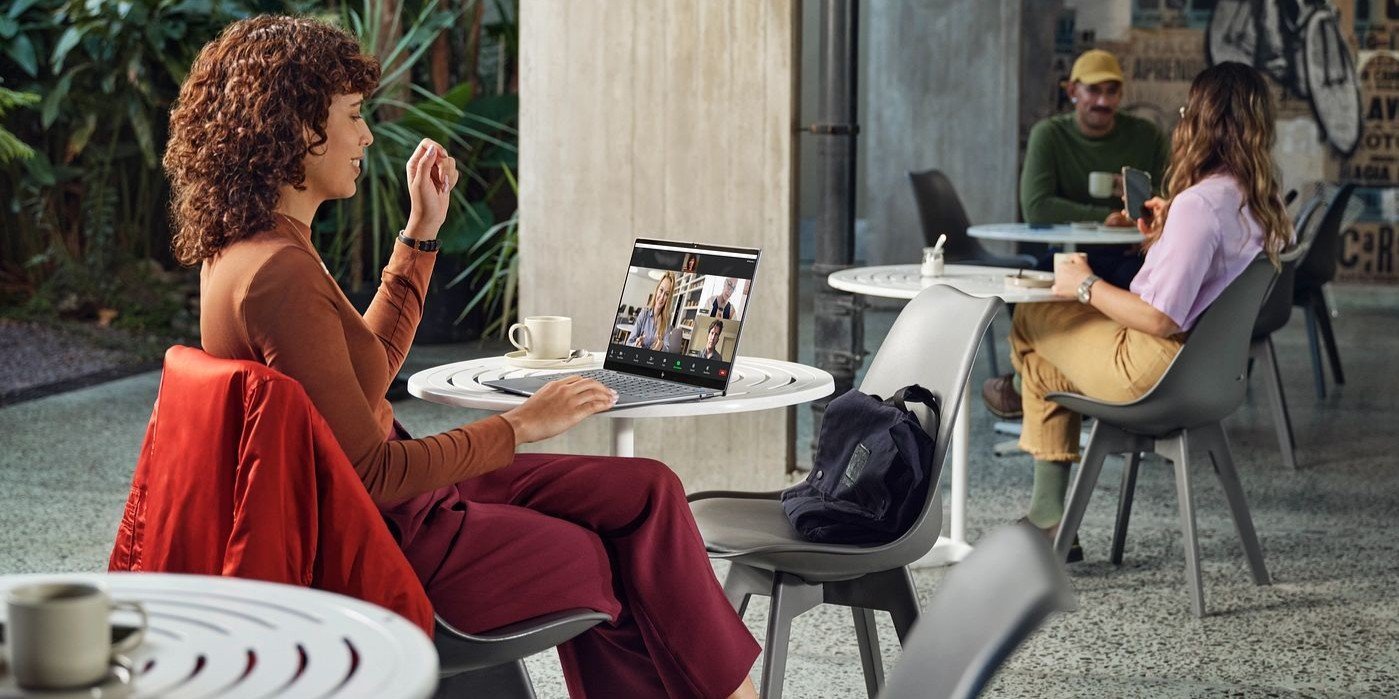 Woman in a videoconference via Zoom