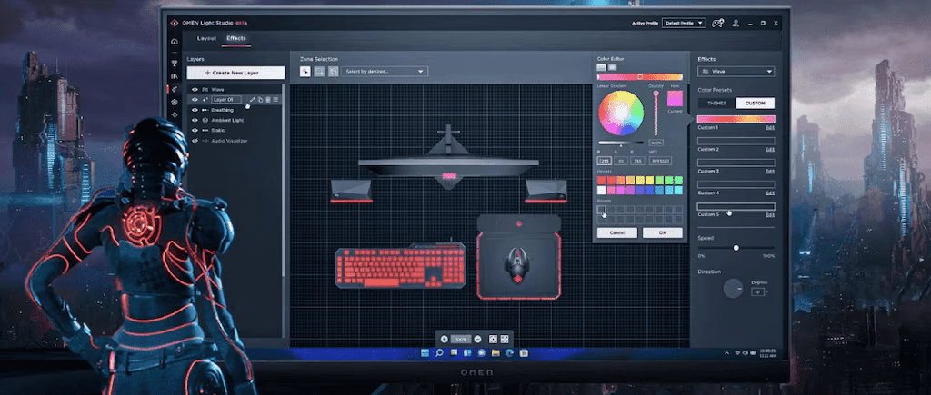 HP OMEN Gaming Hub main dashboard showing performance metrics and customisation options