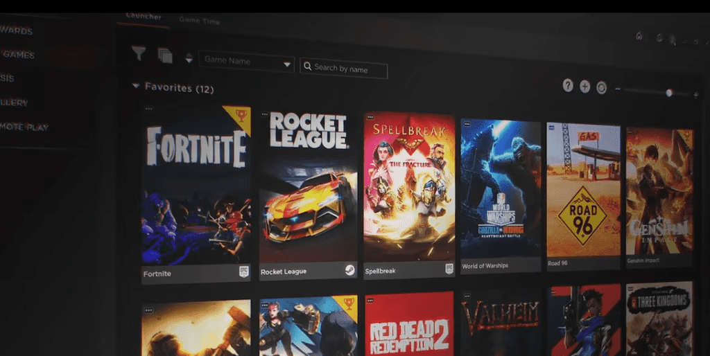 Omen Hub showing videogames